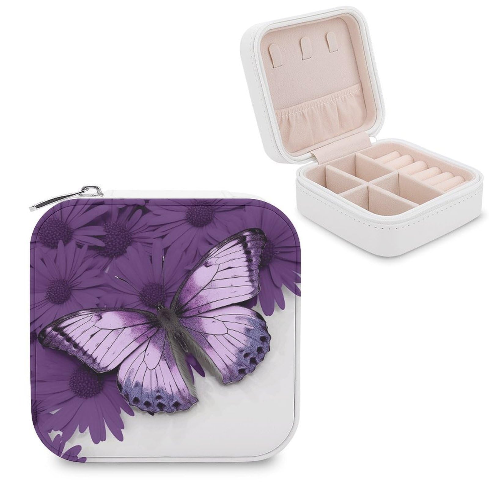 VstaDank Purple Butterfly Jewelry Box Exquisite Leather Jewelry Organizer Portable Trinket Organizer Fashion Travel Jewelry Case for Rings Earrings Necklaces Unique Gifts for Women