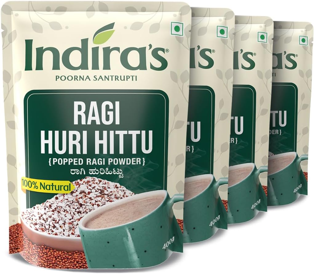 Ragi Huri Hittu Tasty Popped Ragi Flour (400g each Pack of 4) Ragi Malt Mix Instant Ragi Porridge Mix Ragi Laddu Mix Popped Finger Millet Powder Roasted Ragi Powder Atta