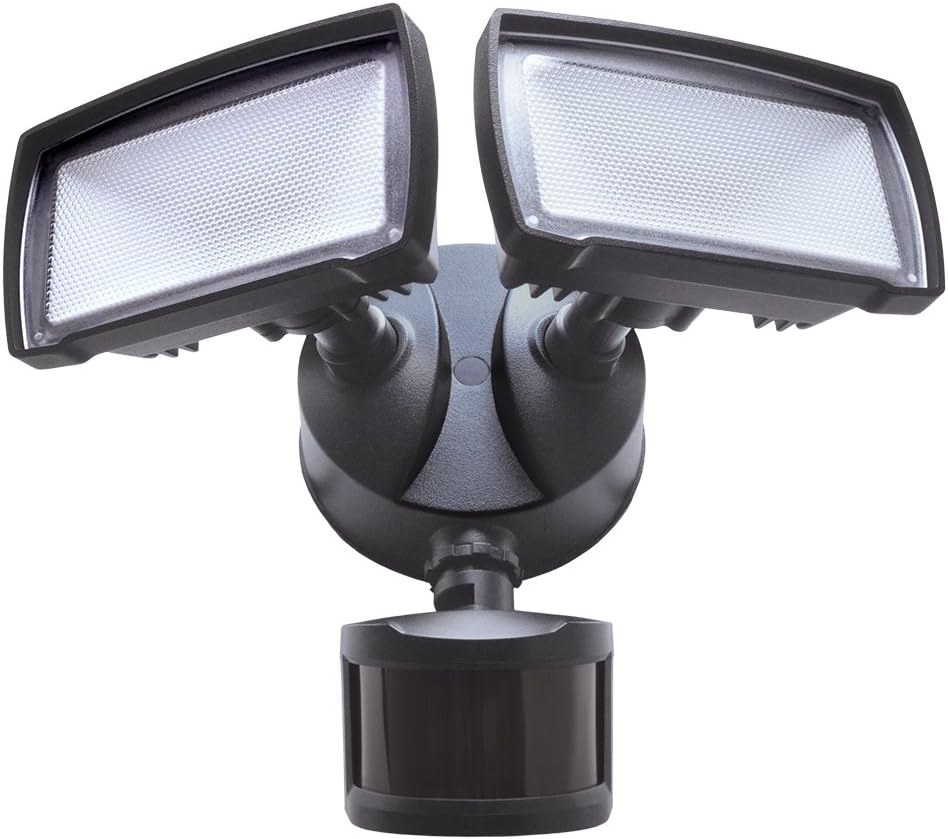 Good Earth Lighting Two-Head LED Motion Activated Security Light - Bright White Light - 50,000 Hours Lamp Life - Direct Wire Installation - Energy Star - Bronze