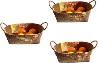 INOOMP 3piezas Canasta De Tejida Mano Para Picnic Familiar Caja De Almacenamiento De Frutas y Flores Estilo Rústico Color Natural Mediano