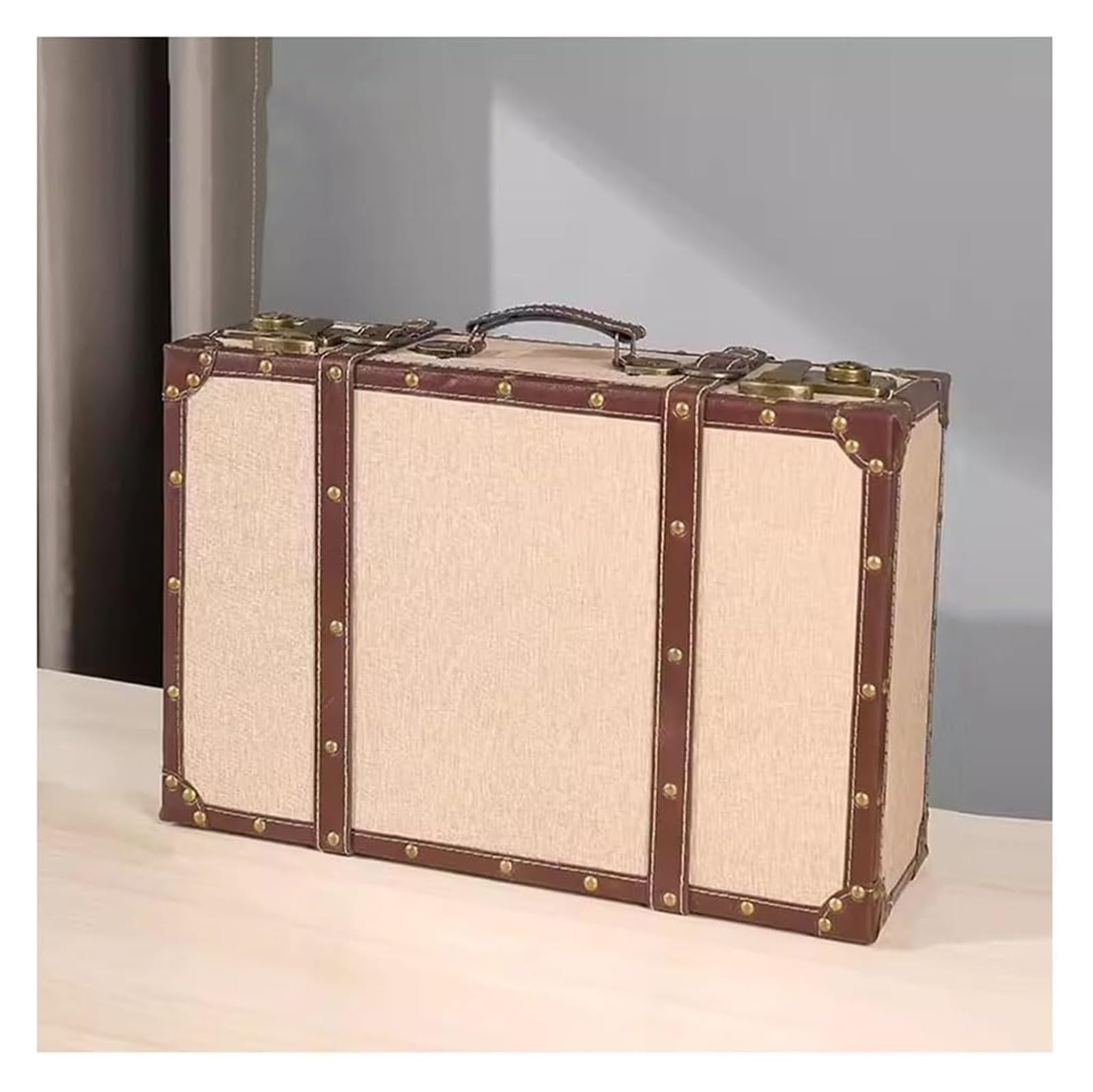 Walizka vintage, walizka vintage, skrzynia skarbów, organizer na ubrania w stylu vintage, podróżne pudełko do przechowywania do dekoracji okien, rekwizyty fotograficzne (brązowa, 2 szt.)