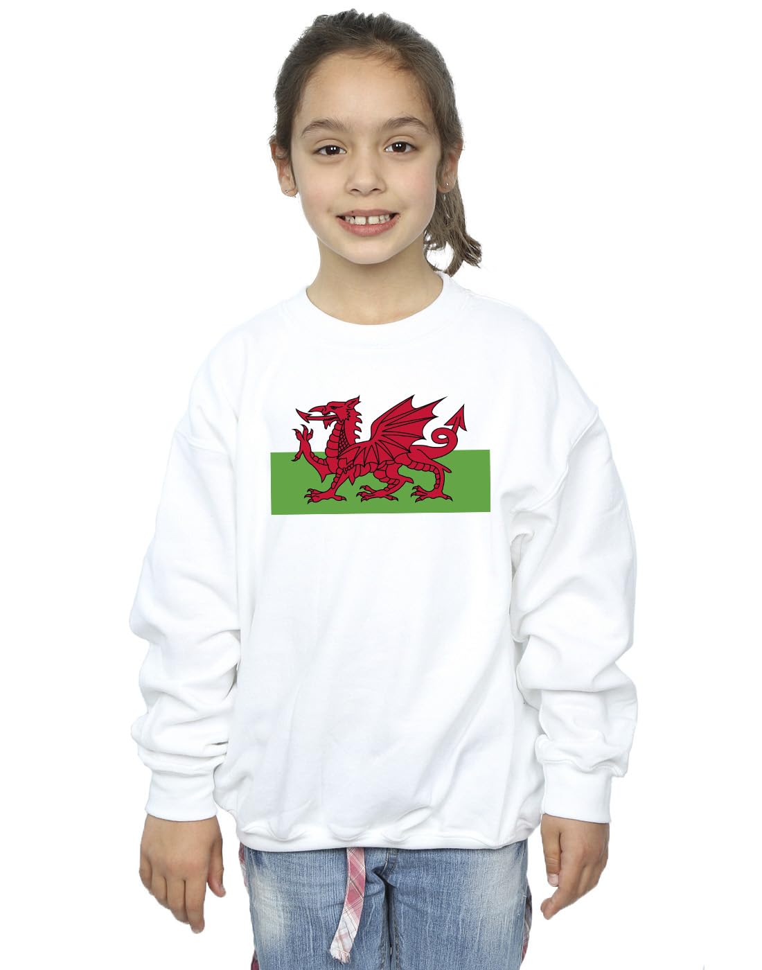 Absolute Cult St David's Day Girls Welsh Flag Sweatshirt White 12-13 Years
