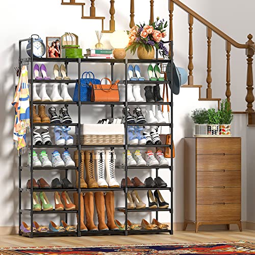 Huolewa Shoe Rack Storage Organizer, 9 Tier Large Shoes Rack For Entryway Closet, Free Standing Shoes Shelf Stand, Sturdy Big Black Metal Space Saving Shoe Rack For 50-55 Pair Shoe Boot Storage #TOP1