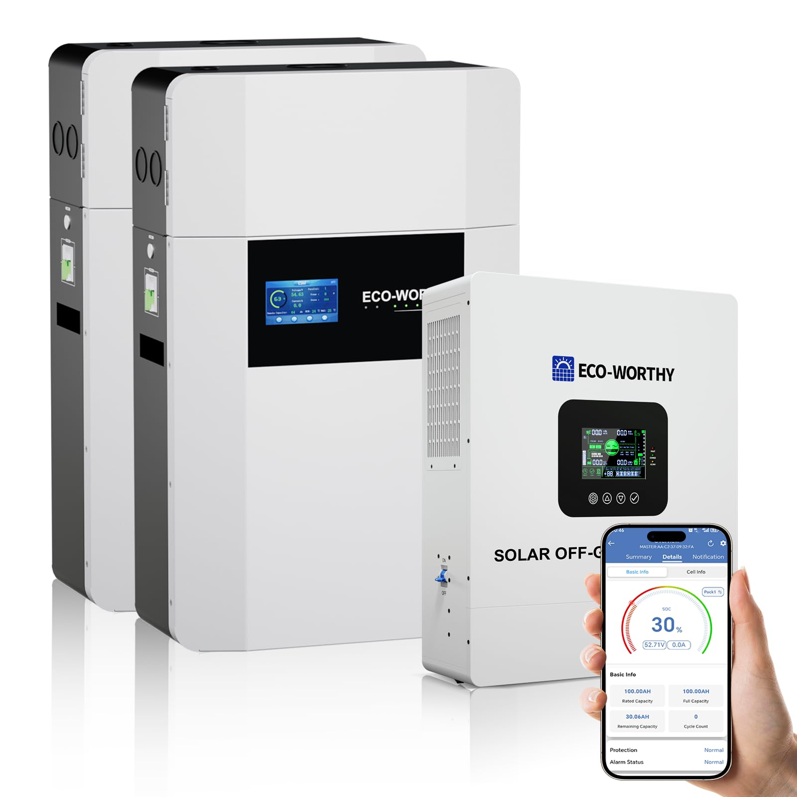ECO-WORTHY Home Power Backup Station,10240Wh 2 Pack 48V 100Ah Wall-Mount LiFePO4 Battery with Conduit Box, Bluetooth & WiFi + 5000W Solar Inverter,