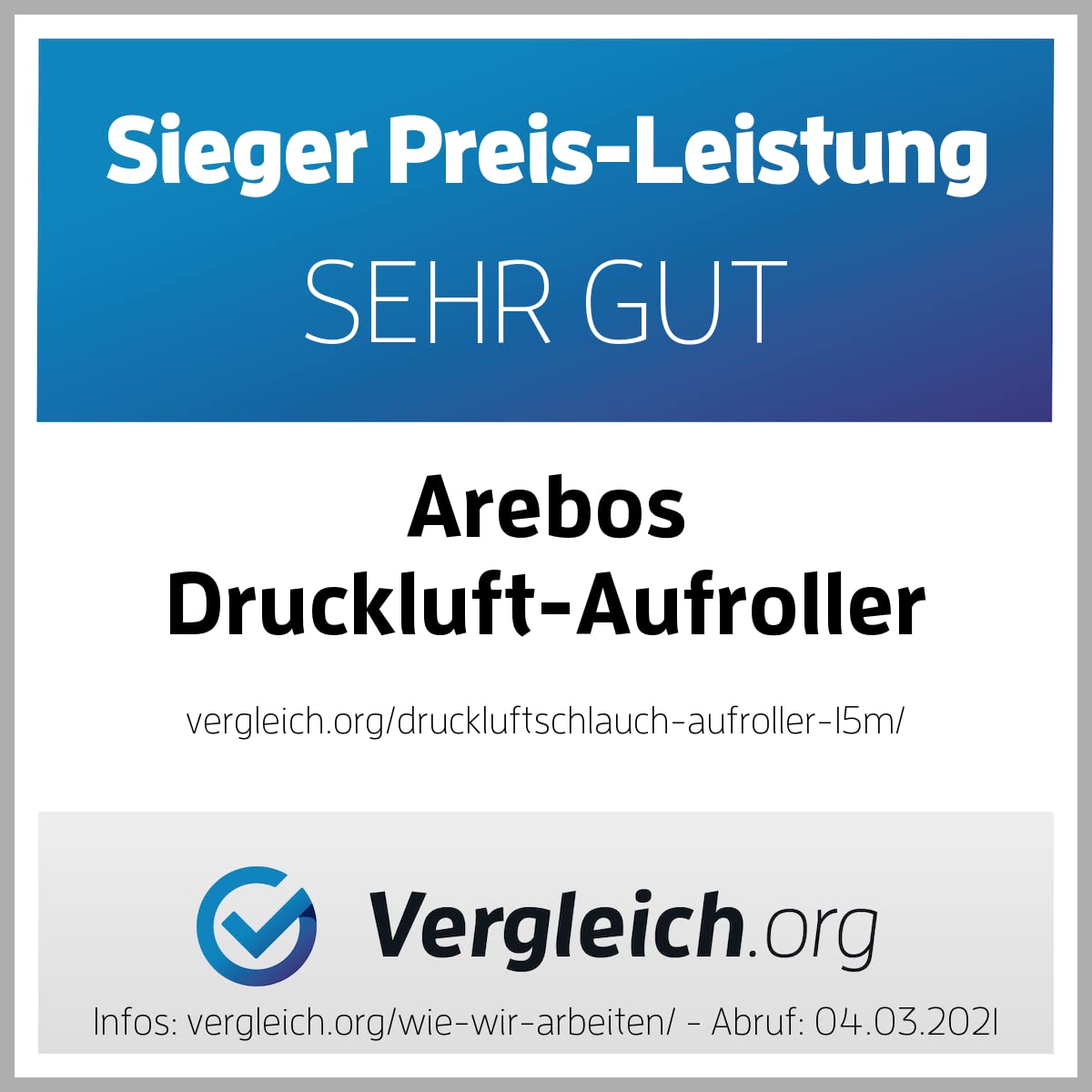Arebos Druckluftschlauch Aufroller | Automatik Schlauch Aufroller | Wandhalterung | 1/4 Zoll Schnellkupplung | UV-beständig | 180° Schwenkbar | inkl. Montagehalter | 10 m