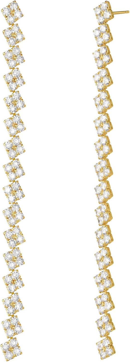 Silver Cubic Zirconia Tassel Earrings for Women, 18k Gold Plated Crystal Dangle Drop Bridal Earrings for Weddings, Diamond Long Statement Dangling Chandelier Earring for Costume Prom