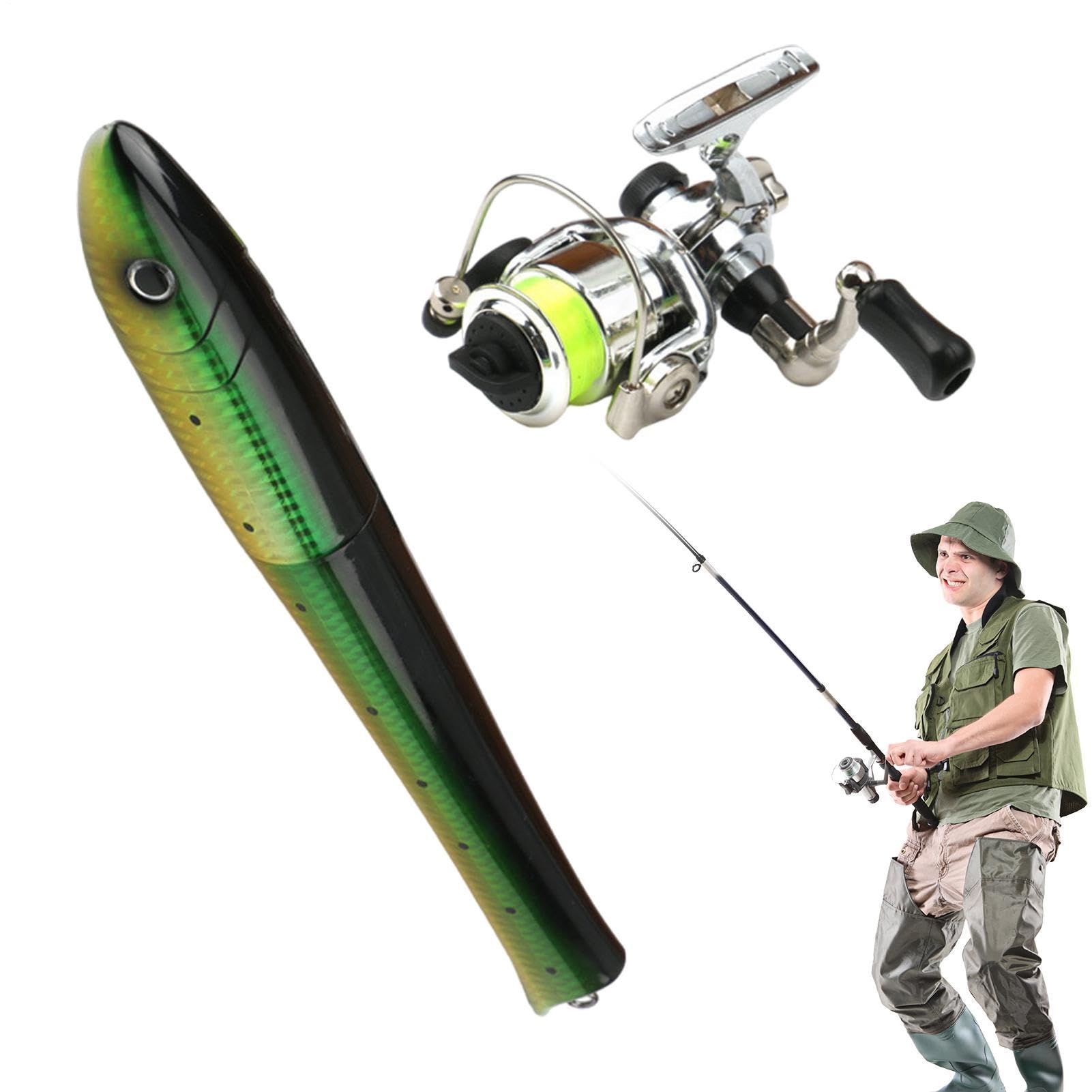 Canna da a penna, 20,3 x 2,5 cm, canna pieghevole tascabile e mulinello | asta compatta, attrezzatura portatile per in mare, stagno, fiume, fornisce leggerezza e praticità di viaggio per i