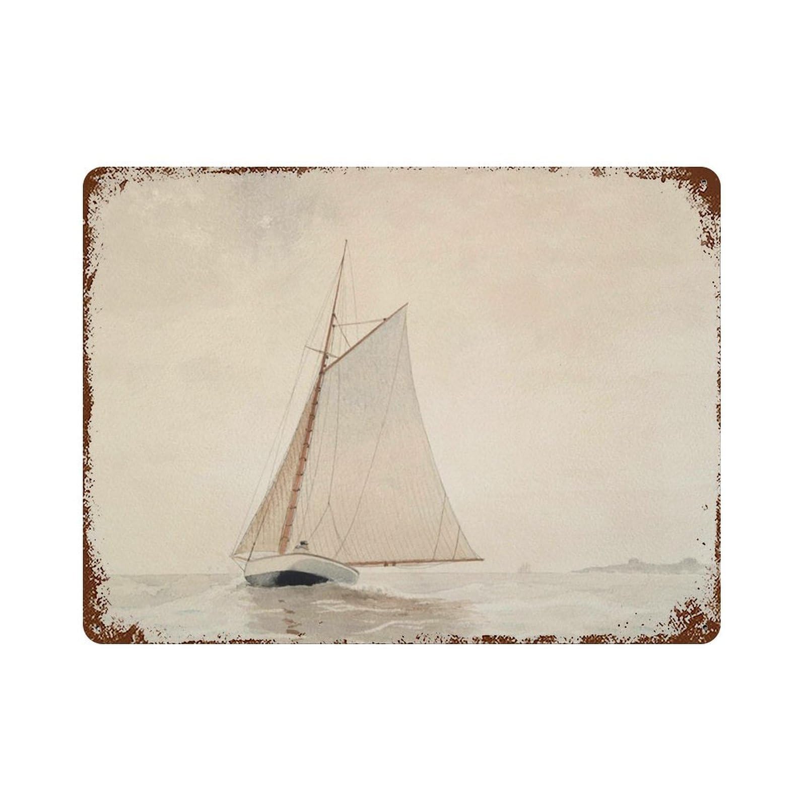 xiaoxiaoshen Sailboat Painting, Vintage Soft Watercolor Lakeside Cottage Wall Decor Art Metal Tin Poster Modern Home Decor Art Home Bar Shop Decorations Vintage Sign 30x40cm