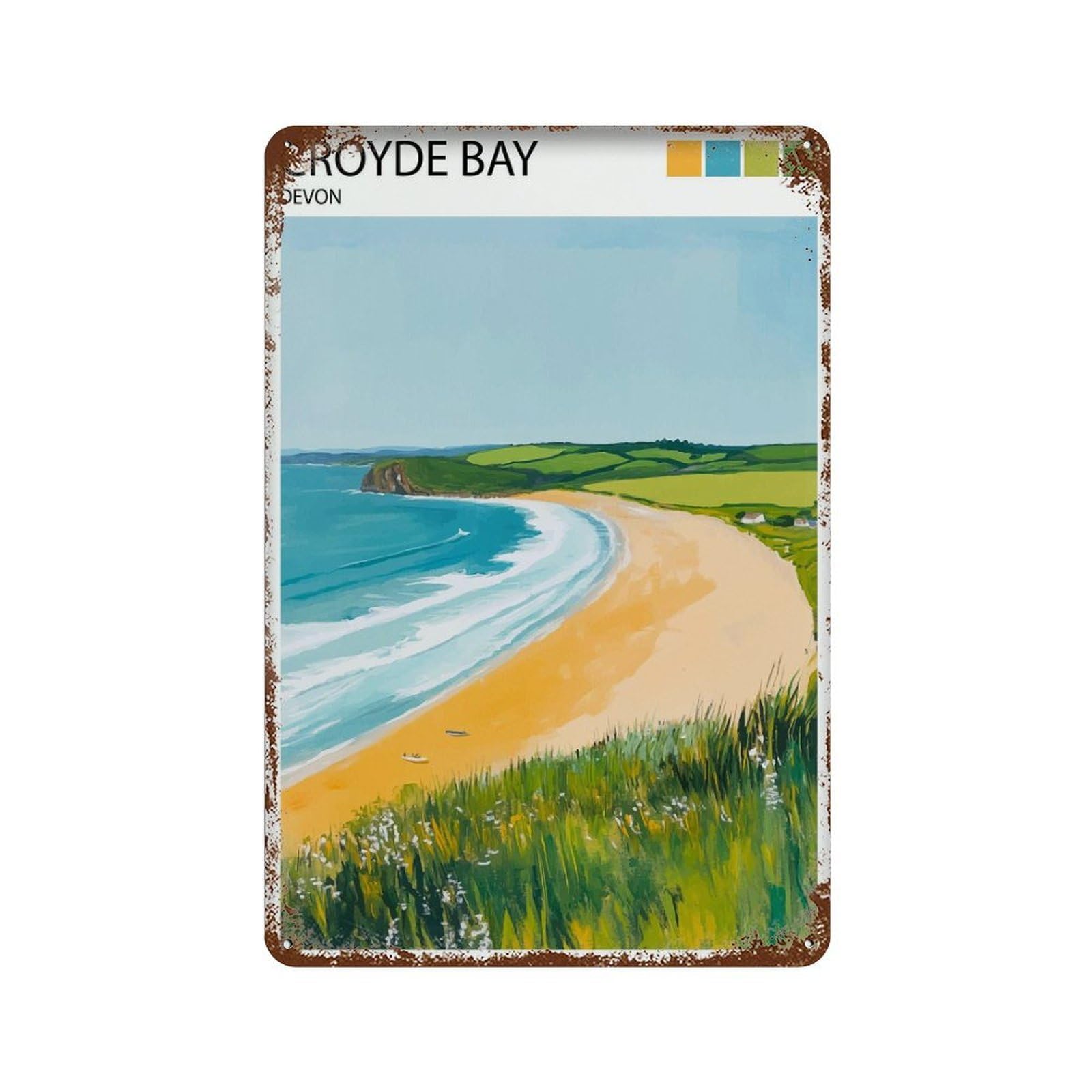 xiaoxiaoshen Croyde Bay Travel North Devon Beach Scenic Seaside Wall Decor Art Metal Tin Poster Modern Home Decor Art Home Bar Shop Decorations Vintage Sign 30x20cm