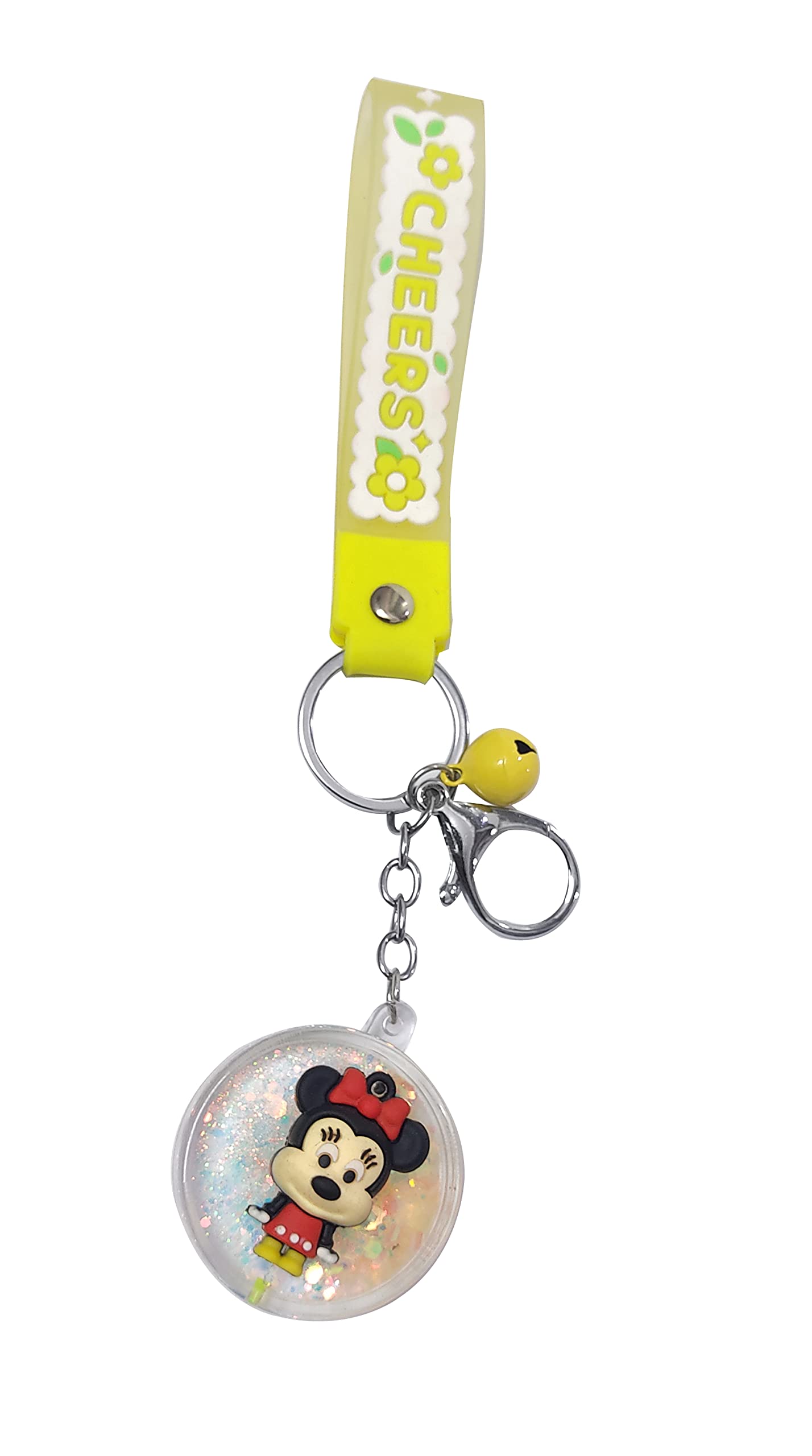 Heeva CreationCreative Cute Minnie Liquid Filled Acrylic Bottle KeyChain With Charm.1 Piece.Color-Yellow.