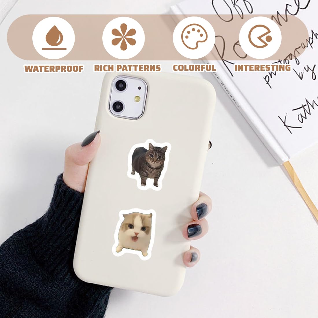 2 Rotolo Di 1000 Pezzi Adesivi Gatti Sticker Gatti Stickers Gatti Adesivi Divertenti A Forma Di Gatto Impermeabili Per Amanti Dei Gatti Bottiglia D'Acqua Album Di Ritagli Telefono (A)