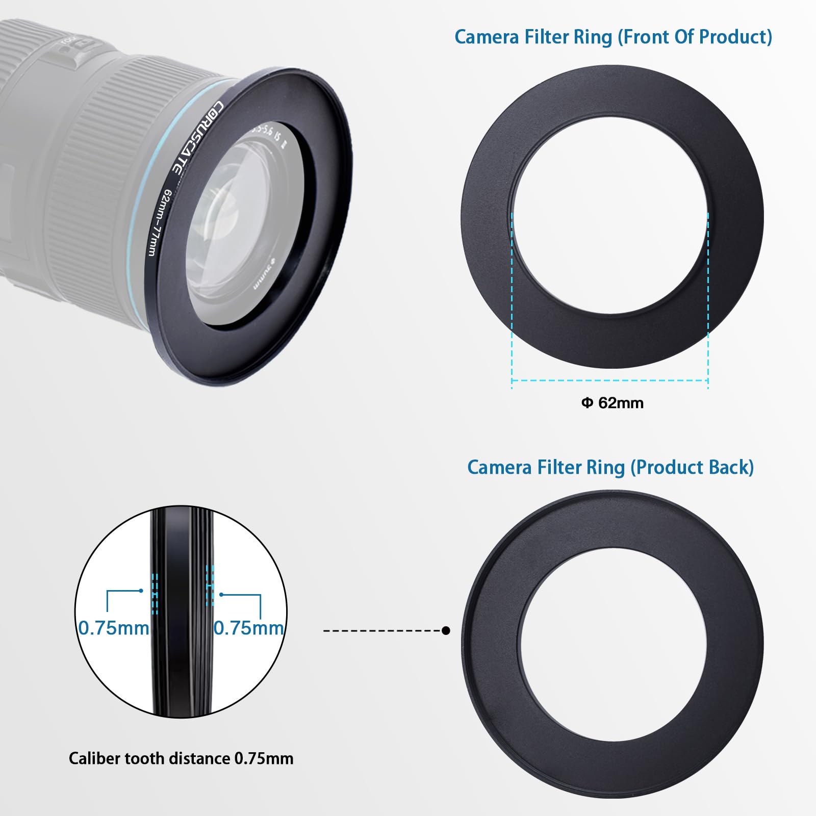 10Pcs 62mm Filter Ring Adapter Set,Filter Metal Stepping Rings for All Brands UV ND CPL (62-43mm,62-46mm,62-49mm,62-52mm,62-55mm,62-58mm,62-67mm,62-72mm,62-77mm,62-82mm)
