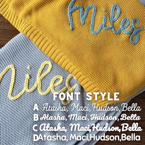 Image of Ubjva Personalized Baby Blanket with Name Hand Embroidered Knitted Blanket Gifts for Newborn Toddler Girl Boy