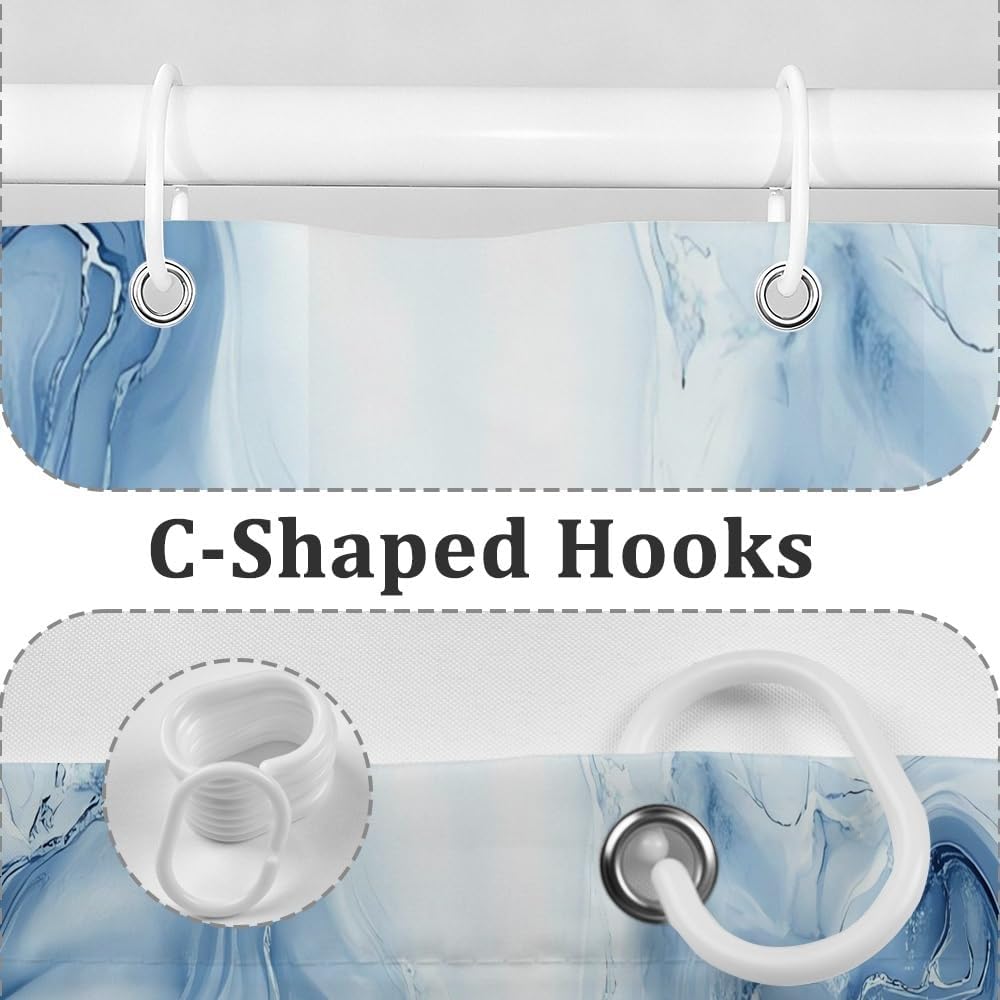 Blue Marble Shower Curtain Navy Blue Texture Bathroom Curtains Ombre Watercolor Modern Abstract Art Machine Washable Waterproof Fabric Bathtub Curtain Set with Hooks,72x78inch