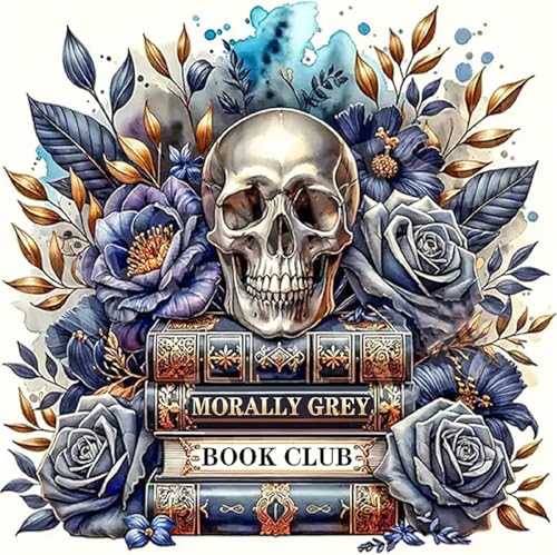 Image of Skull Stamped Cross Stitch Kits Skull and Book Cross Stitch Patterns,Dimensions Cross Stitch Kits Embroidery Kit Arts and Crafts for Beginners 13.7x13.7 inch
