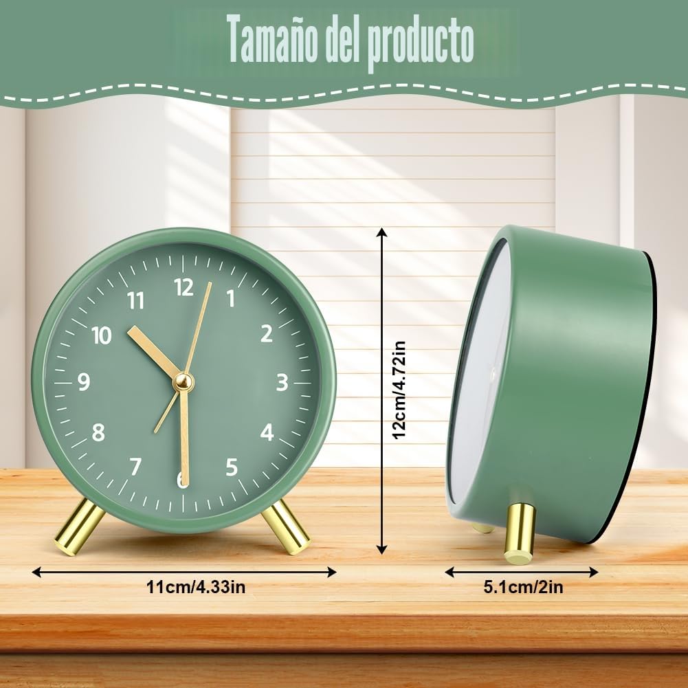 HOTUT Reloj Despertador de Metal Redondo de Moda, Reloj Despertador Redondo Minimalista de Metal, Analógico Silencios, Moderno de mesita de Noche, sin Tictac