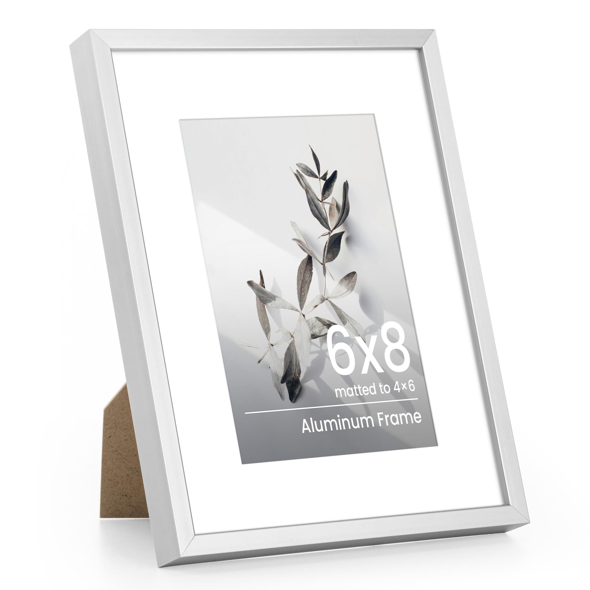 6x8 Photo Frame, Aluminum 6x8 inch Picture Frame, 6x8 Frame with Mount for 4x6 Inch with Tempered Real Glass, Tabletop & Wall Mounting Display Poster Frame for Home & Wall Decor, Silver