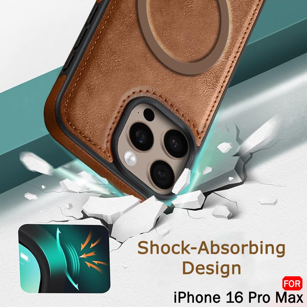 TheGiftKart Genuine Leather Finish Back Cover Case for iPhone 16 Pro Max | ShockProof Design | Raised Edges for Camera & Screen Protection | Stunning Minimalist Design Case (MagSafe Compatible, Brown) — Amazon image 6