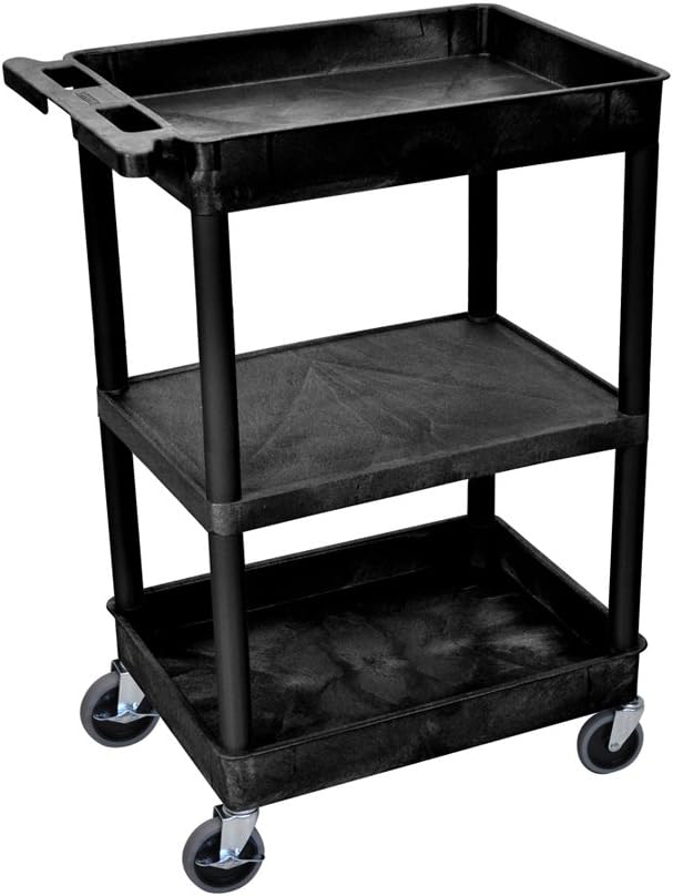 LUXOR STC121-B Top/Bottom Tub and Flat Middle Shelf Cart