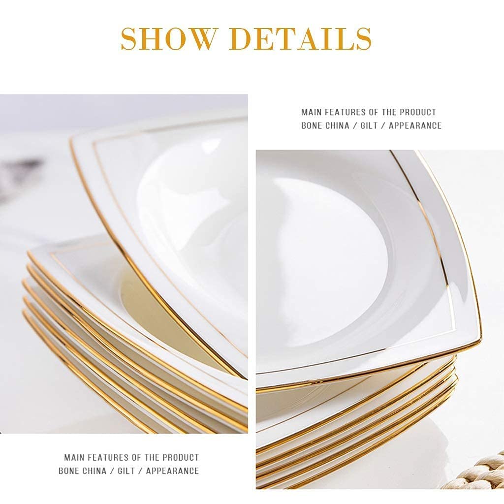 Zestaw Obiadowy Biały Ze Złotymi Wykończeniami, Ceramiczne Talerze Obiadowe, Zestaw Naczyń 8 Cali - Nowoczesna Rustykalna Zastawa Stołowa - Porcelanowe Naczynia Kuchenne, Nadające Się Do Mikrofalówki