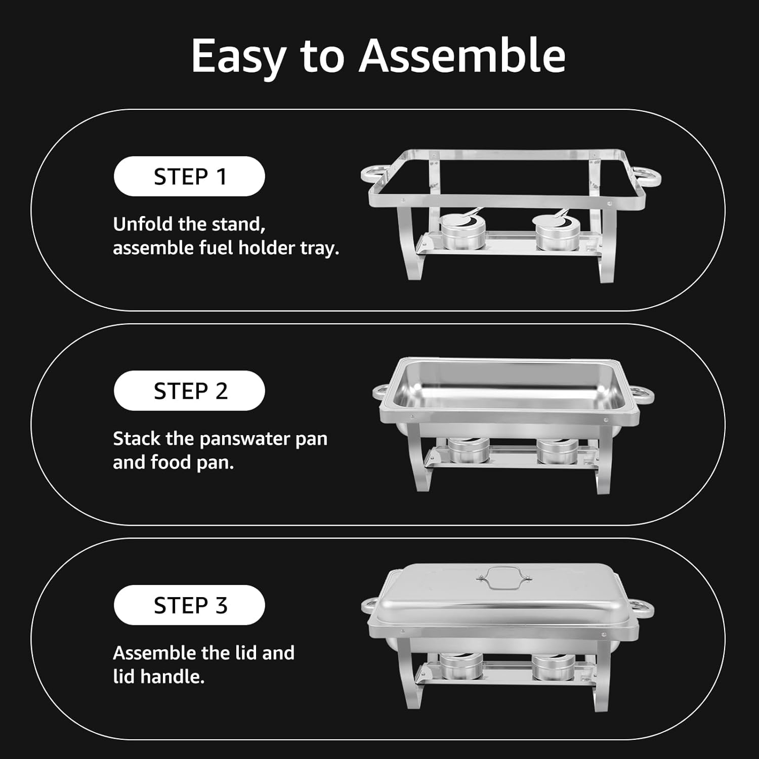 Chafing Dishes for Buffet, 4 Pack 8QT Chafers and Buffet Warmers Sets for Parties, Catering, Weddings, Christmas, Events Serving, Silver - Image 6