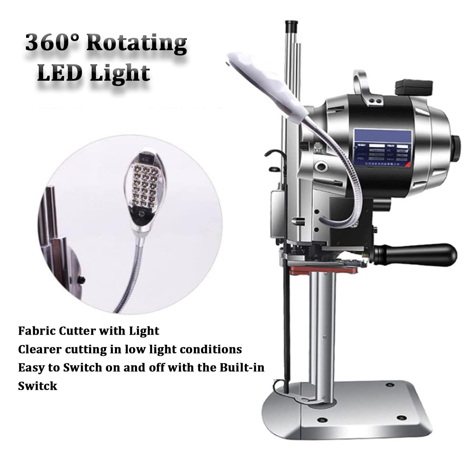 Cortador eléctrico de tela con luz LED, cuchilla de afilado automático para cuero, alfombras, goma, corte de cartón