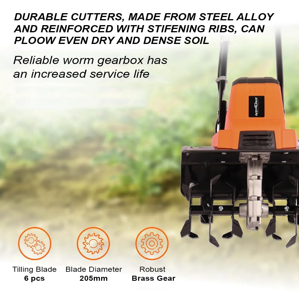 Neptune Simplify Farming NC-41 Electric Mini Portable Tiller | 1500 Watts, Working Width 32-45CM, Depth 22CM | Cultivator, Weeder, Rotavator | Ideal for Soil Loosening and Digging - Image 4 thumbnail