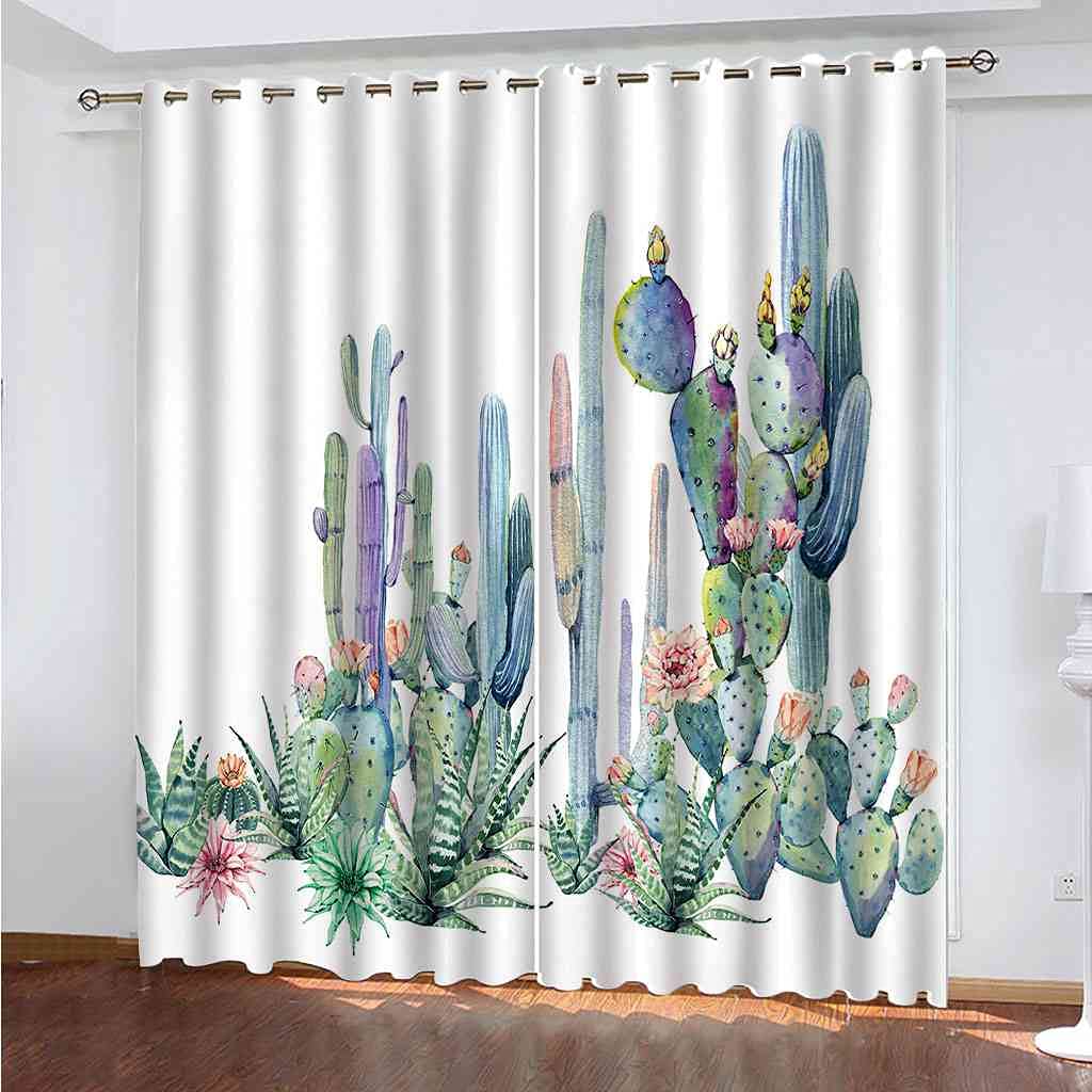Rideau thermique et phonique occultant motif cactus pour chambre