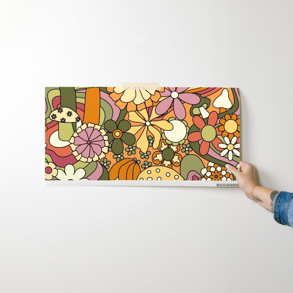 Spoonflower Peel & Stick Wallpaper Swatch - Groovy Mushroom Garden Custom Removable Wallpaper