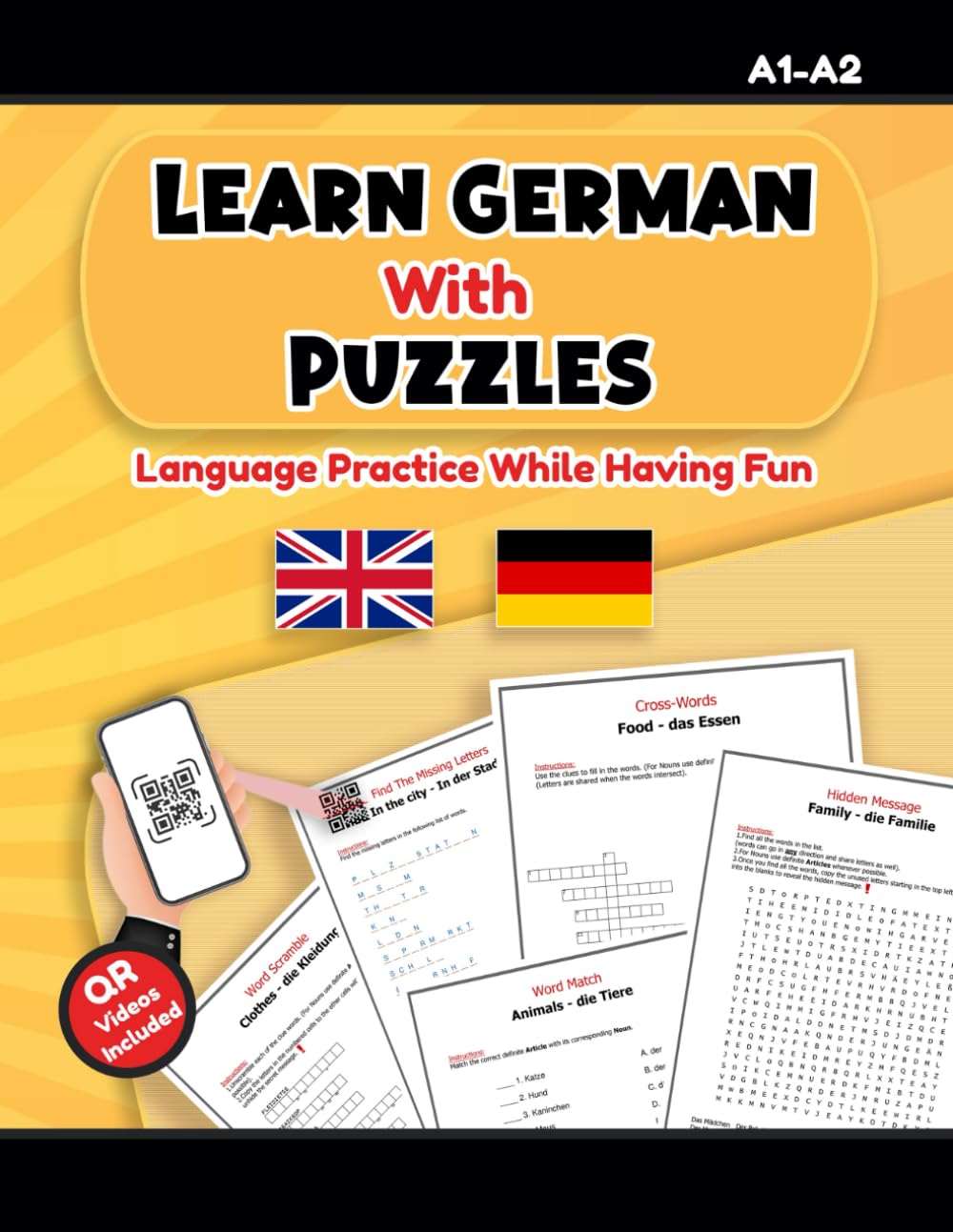 Learn German With Puzzles - Language Practice While having Fun: Learn German Vocabulary, For Kids and Adults, An Easy Approach To Learn German, Deutsch Lernen, Selbstlernkurs, Deutsch für Anfänger.