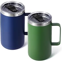 Volhoply 22oz Insulated Stainless Steel Coffee Mugs with Leakproof Lid Bulk 2 Pack,Double Wall Vacuum Travel Coffee Cup with Handle,Reusable Metal Tumbler,Camping Mug Keep Hot&ColdAssort Color,2