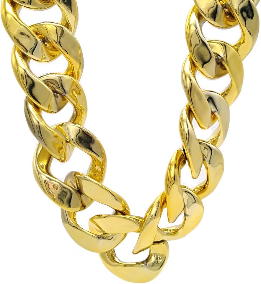 TUOKAY directHuge Plastic Gold Chain Costume, Shiny Big Chunky Hip Hop Turnover Chain Necklace for Rapper, 80s 90s Punk Style Necklace Costume Jewelry for Rap Gangsta, 34mm, 32 inches Long