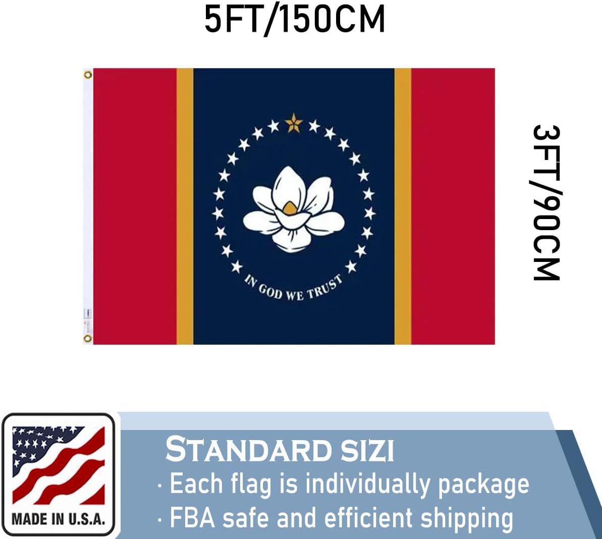 Mississippi Flag 3x5 FT 100% Made in The USA-Heavy Duty Vibrant Colors Double Sided Mississippi State Magnolia Flag with 2 Brass Grommets for Home/Company/Indoor Outdoor Decoration - Image 7