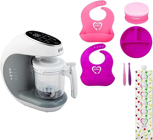 EVLA'S Máquina de alimentos para bebés, procesador de alimentos, licuadora, molinillo, vaporizador para alimentos saludables y caseros con 6 bolsas