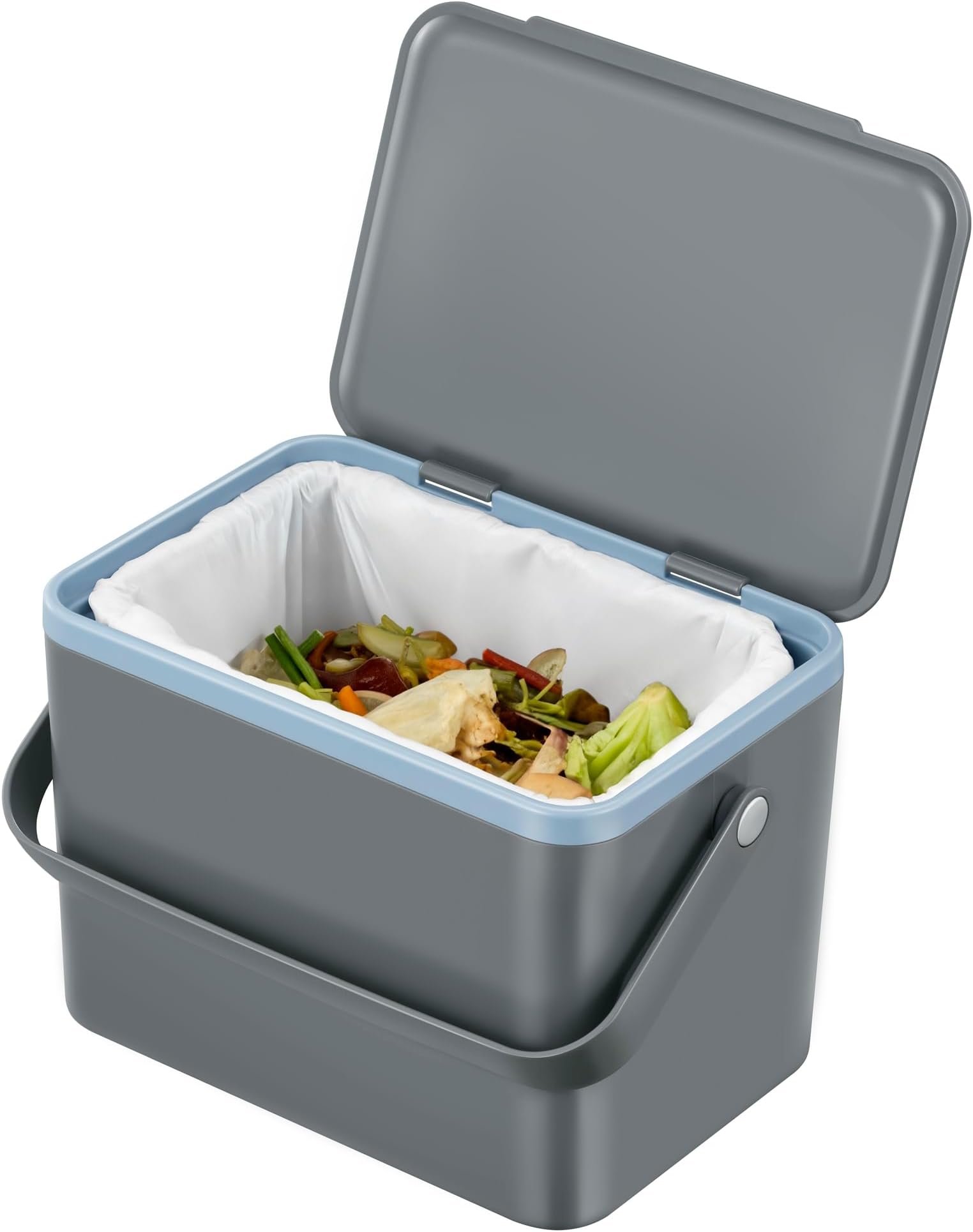 Food Waste Compost Bin, Kitchen Countertop Food Waste Caddy,Compost Bin with Lid, Grey, 4 Litre