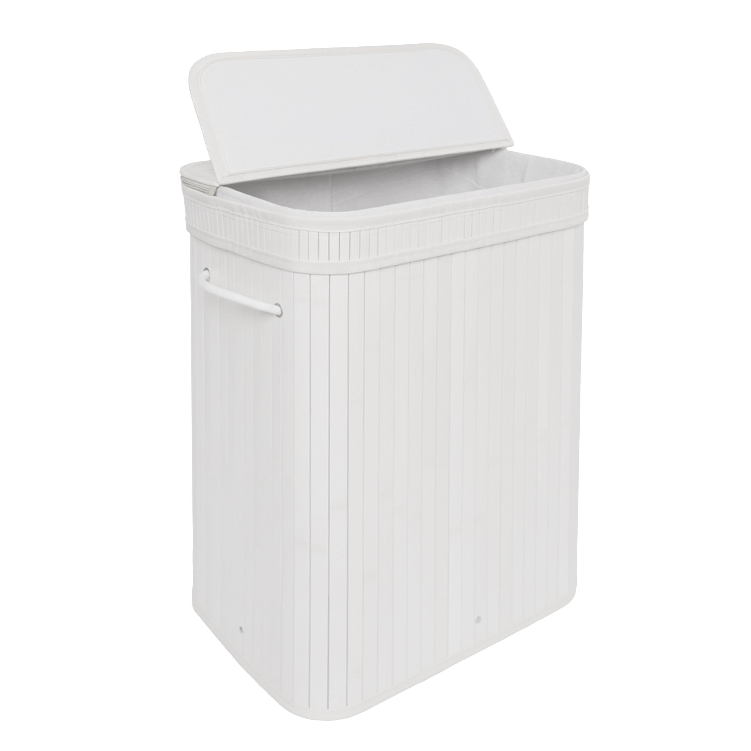 Relaxdays Laundry Hamper with Lid, Bamboo, 72 l, Foldable, HxWxD: 60 x 40 x 30 cm, Bathroom, White
