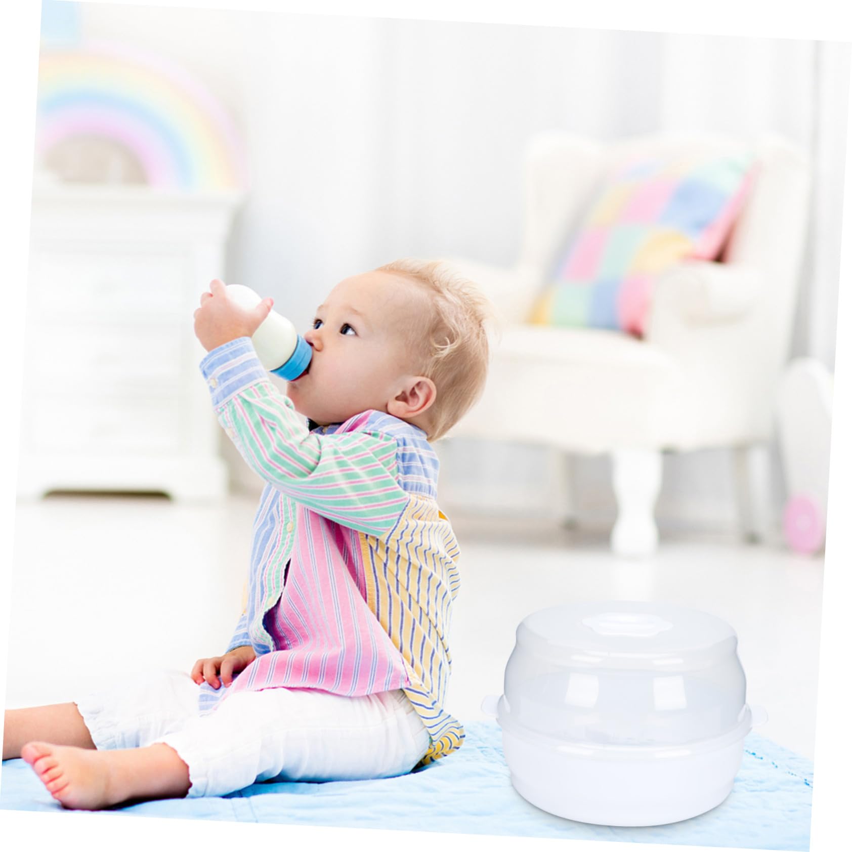 GALPADA Caja Esterilizadora Para Biberones Portátil Para Ñiño, Material Abs Resistente, Compatible Microondas, Almacenamiento Higiénico De Vajilla y Accesorios, Color Blanco, Uso Doméstico