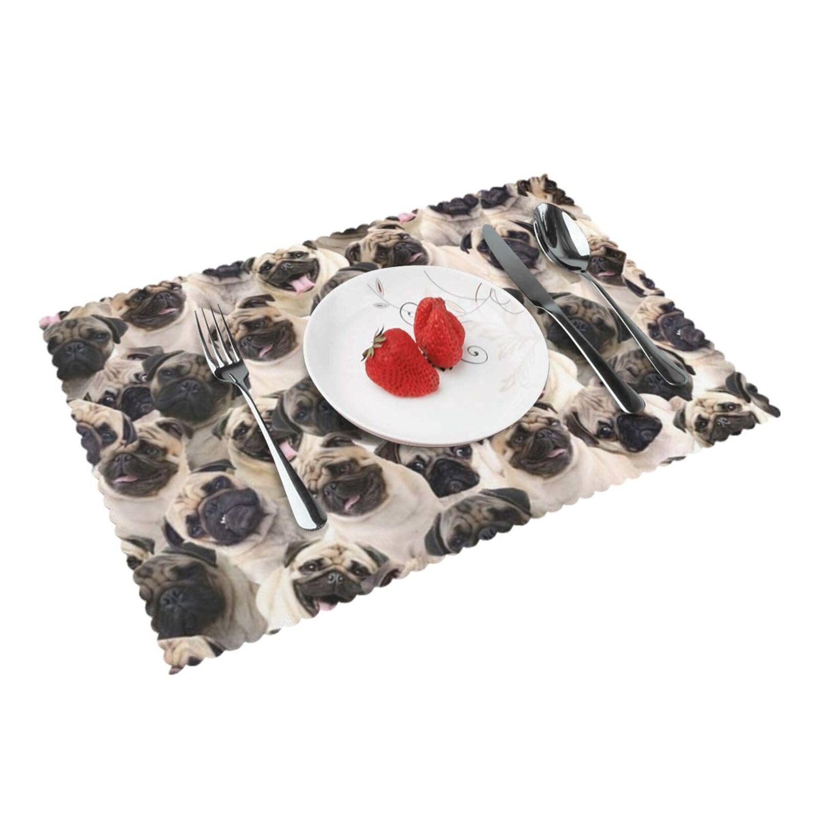 Bnvsadc Cute Pug 1 4 Pcs Heat Resistant Placemat 45X30 Cm, Printed Non-Slip Place Mats For Kitchen Dining Table Indoor Outdoor