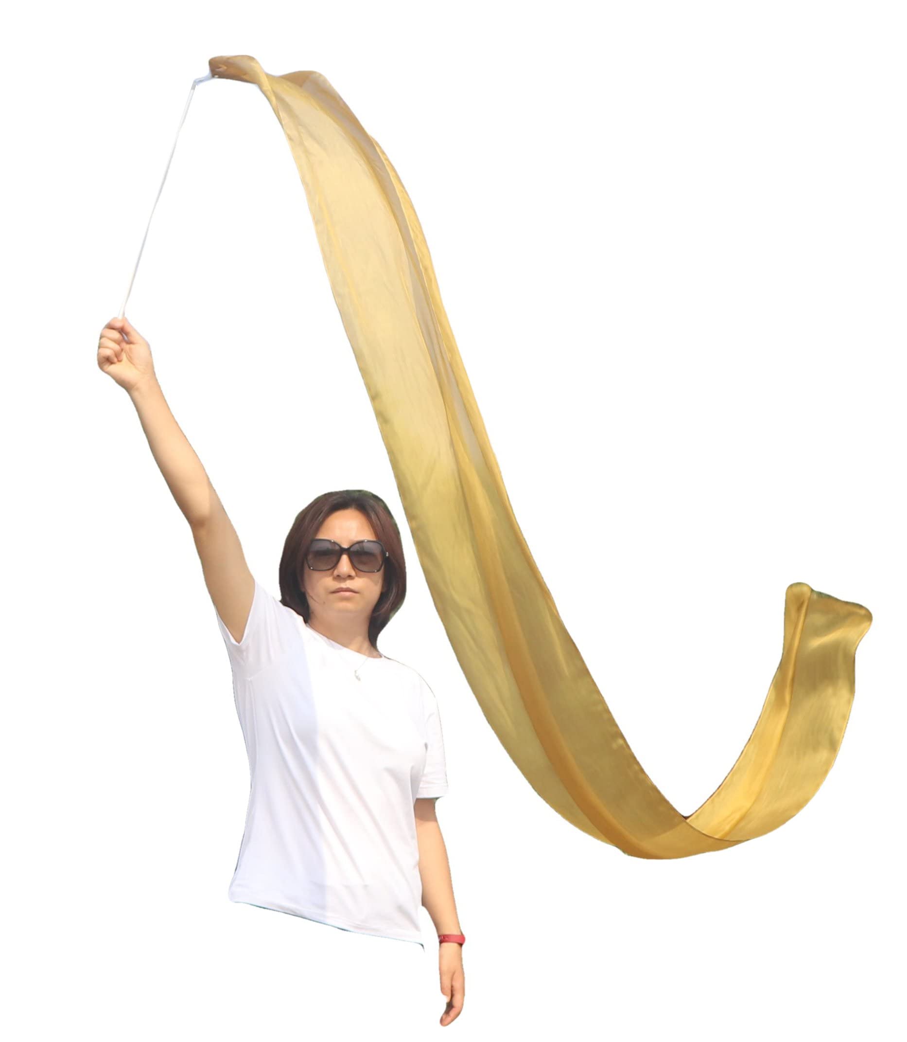 Winged Sirenny 1 Piece 98" Hand Painted Flowy Silk Ribbon Streamer with Rods, Church Liturgical Praise, Worship Adoration Dance Ribbon Banner