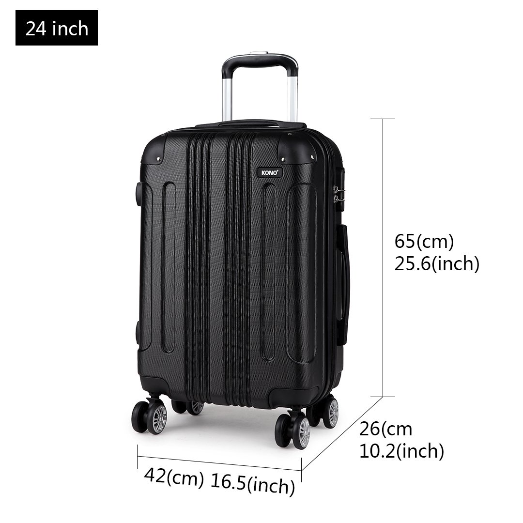 KONO 20"/24"/28" Viaggio Rigida e Leggerain ABS con 4 Ruote Rotanti Bagagli Alla Moda per Vacanze di Lavoro (Nero, M-65 cm)