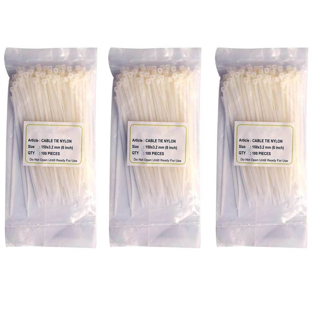 Teeth Grip Nylon Self Locking Cable Ties, White (150 mm x 3.2mm, 6 inch, Pack of 300) - Heavy Duty Strong Zip Wire Fastener Organizer Tie (6 inch Cable Tie - 300pc, White)-image-44