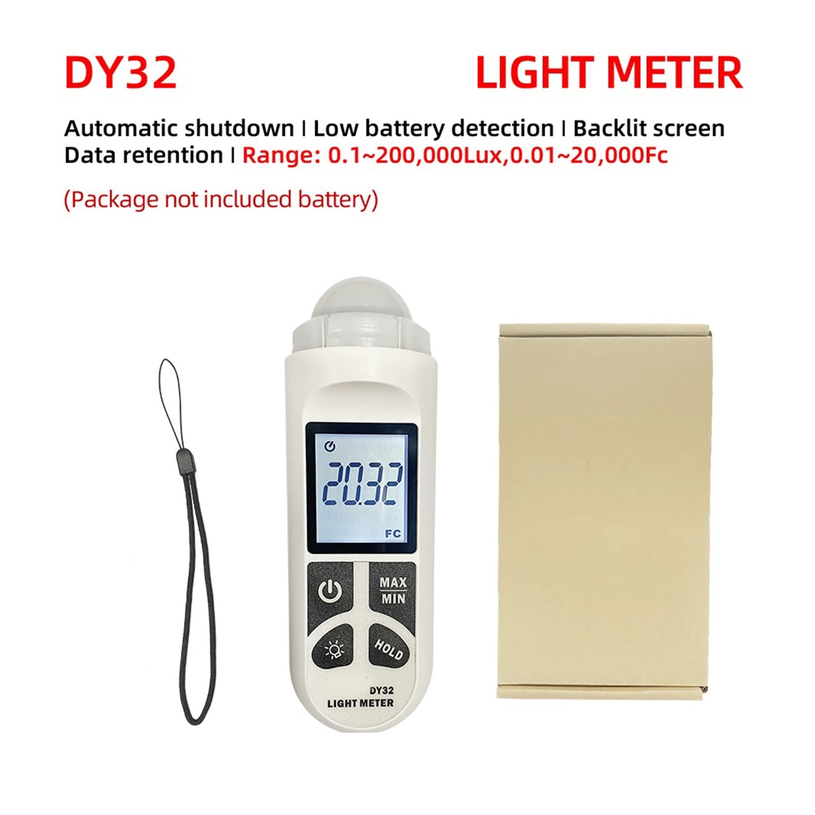 Metro de luz del metro de la iluminancia de Digita Medidor de luz Fotografía Medidor de luz digital LUX / FC Medidor de luz, Medidor de luz Iluminador digital Iluminador de mano Temperatura de tempera