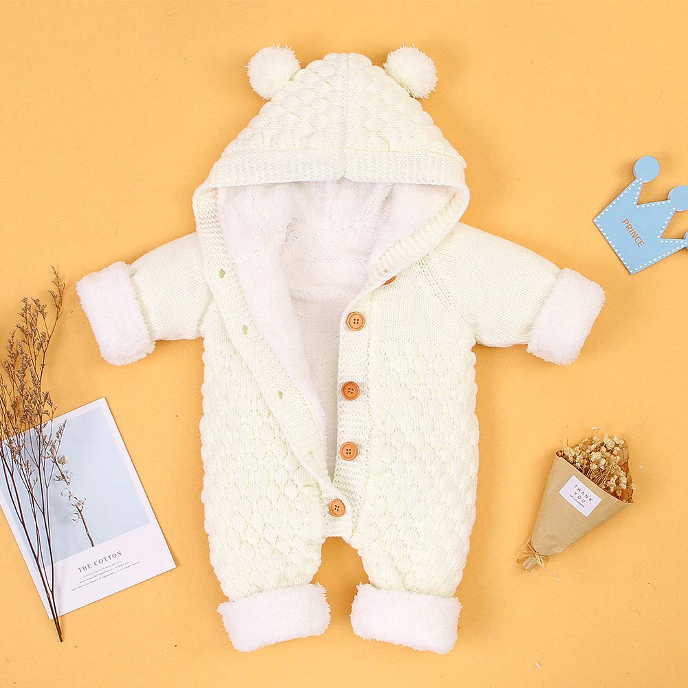 Mamelucos de Punto con Capucha para bebés Recién Nacidos Niñas Niños Onesies Suéter cálido Trajes de Mono