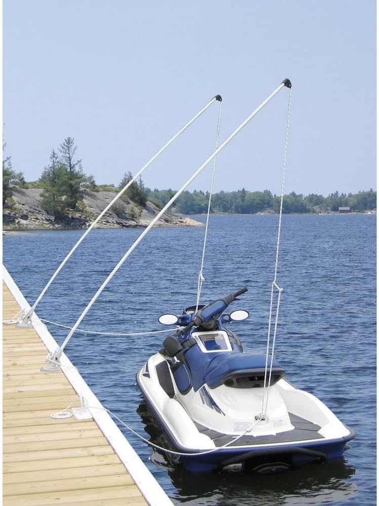 Dockmate 8' Mooring Whips – Pair of Fiberglass Boat Dock Whips with Cast-Aluminum Base, Cleat & Hardware – Spring Action Design for Dock Protection – Easy One-Hand Operation – Includes Lines &