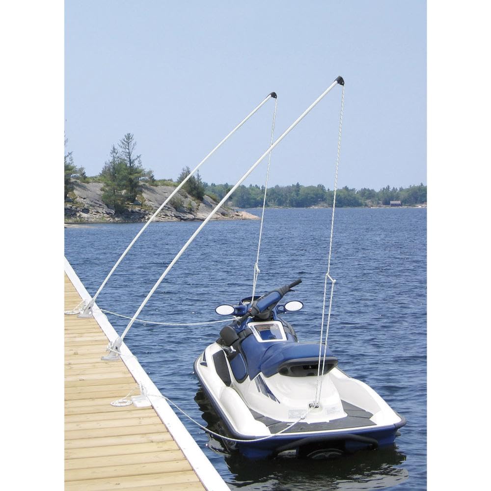 Dockmate 8' Mooring Whips – Pair of Fiberglass Boat Dock Whips with Cast-Aluminum Base, Cleat & Hardware – Spring Action Design for Dock Protection – Easy One-Hand Operation – Includes Lines &