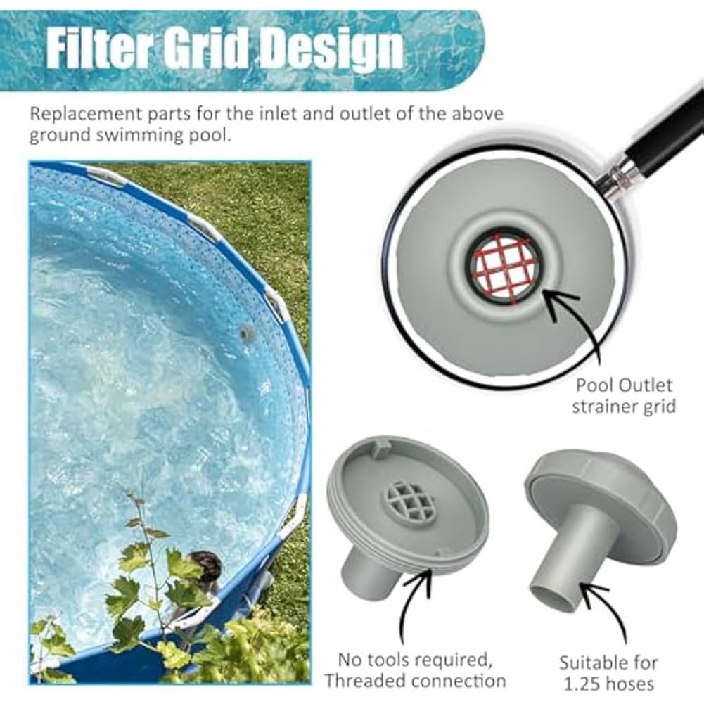Connettori Filtro Ricambio Per Piscine Intex - Kit 11070, 11072, 12364 - 1-1/4 Per Modelli 25022E, 26005E, Adatto A Molti Modelli Fuori Terra