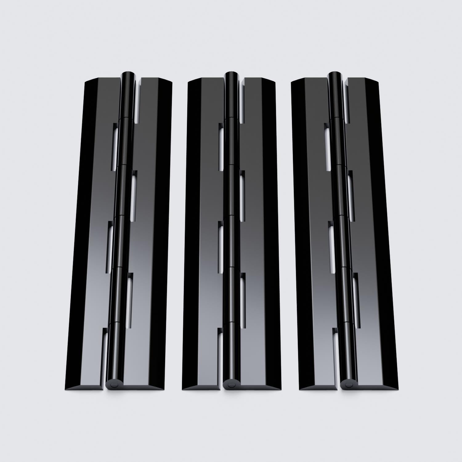 3x Black Acrylic Piano Hinges 200mm (7 7/8 in), Continuous Plastic Hinges