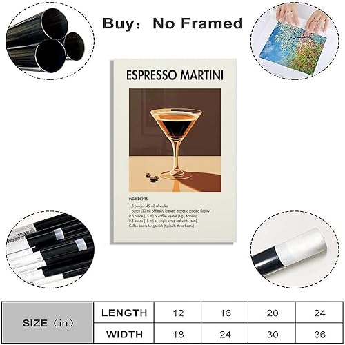Miniatura 2 de Póster vintage de lienzo de cóctel de Martini con diseño retro clásico de carrito de bar, impresión artística de cóctel, bebida y alcohol,