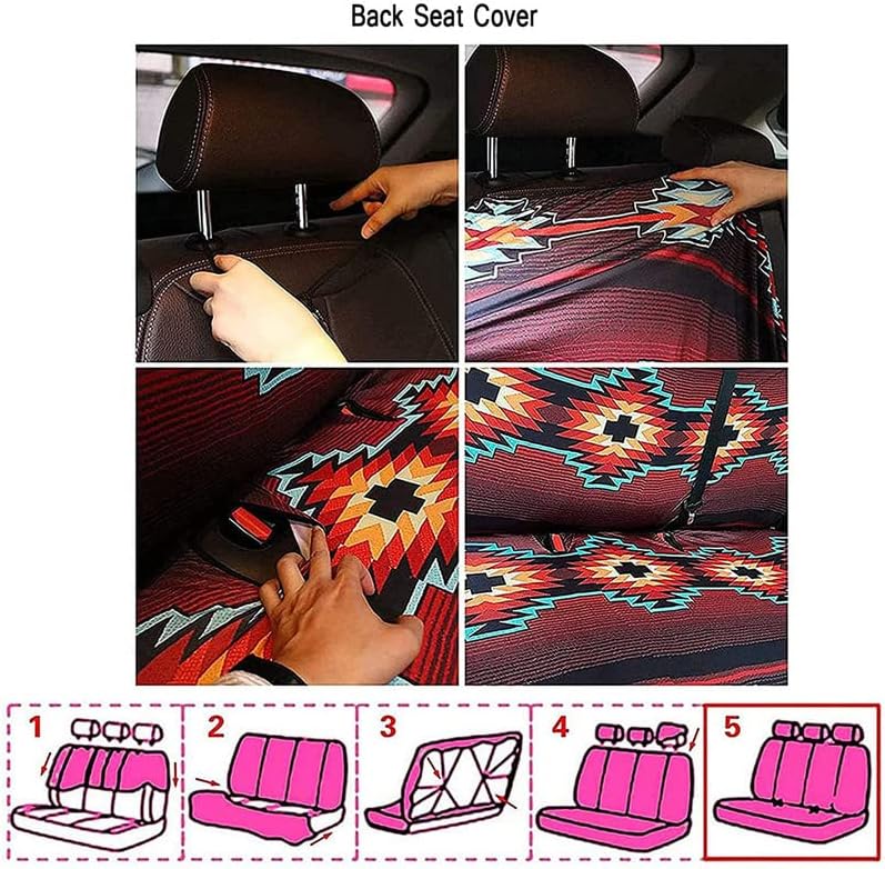 Gradient Fluid Paintings 3 Pieces Front Rear Split Back Car Seat Covers Batik Painting Back Bench Protectors Design Aesthetic Art Interior Accessories Decoration