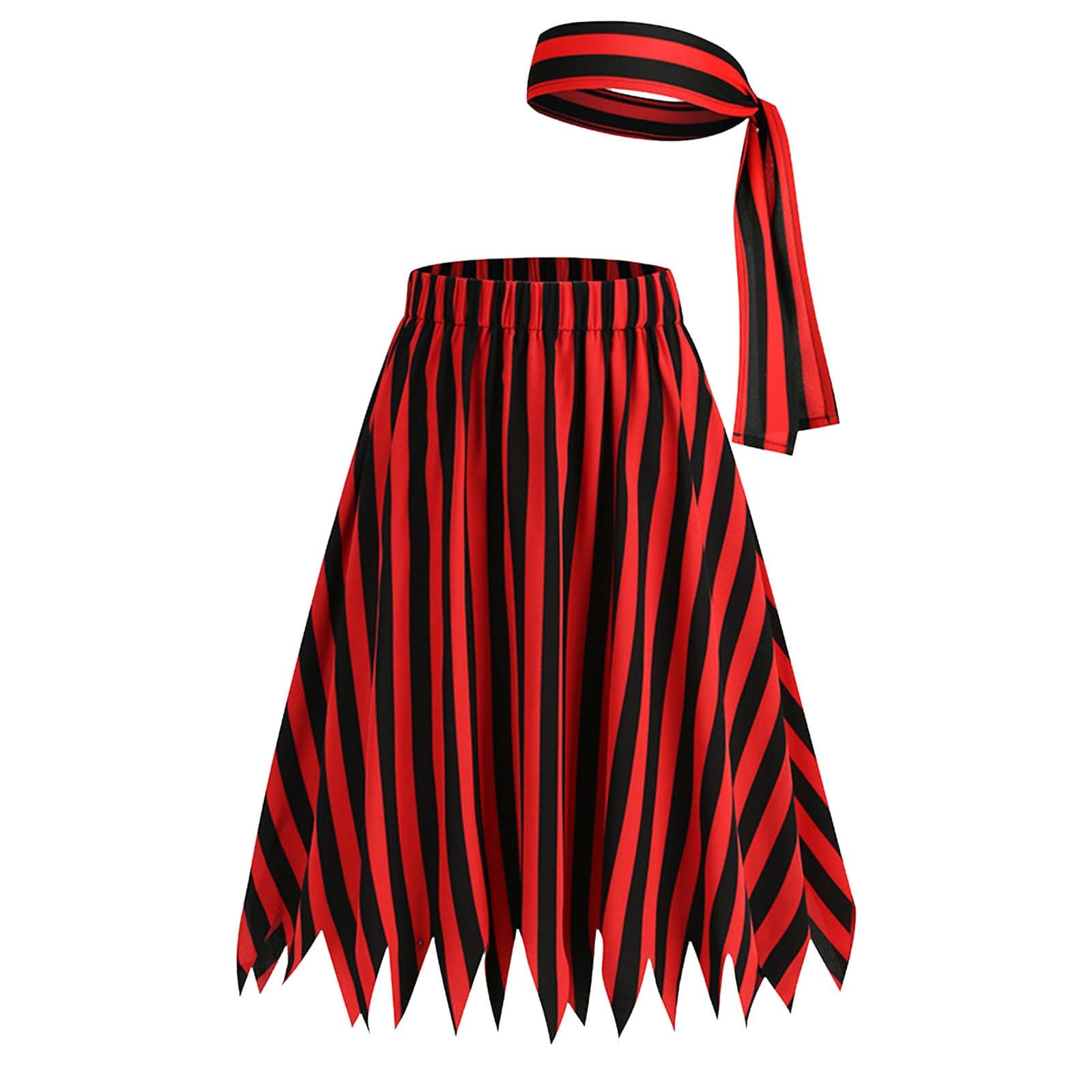 Gonna A Righe Rosse E Bianche Rockabilly – Vita Alta, A Piega, Taglio Svasato – Perfetta Per Costume Pirata O Carnevale